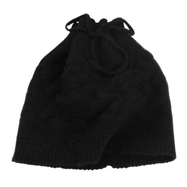 Golily Cashmere Cap Black Cashmere Hat Cashmere Beanie for Women Size Adjustable Winter Beanie Soft Drawstring Twisted Knitting Warm Neck Cover Hat Dual-Purpose