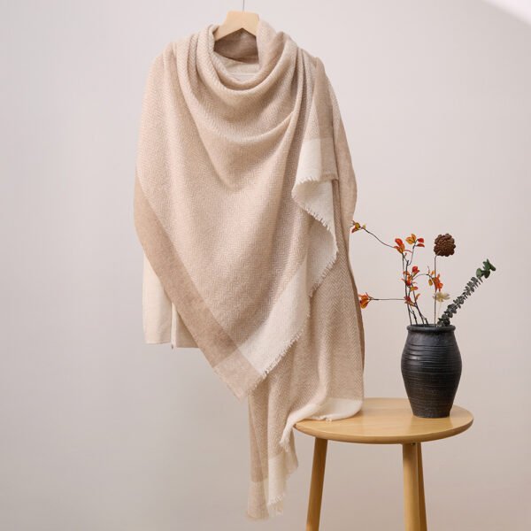 Golily Cashmere Shawl Colorblocked Khaki-White Shawls Cashmere Wrap Cashmere Wraps 100% Pure Cashmere Lightweight Warm Soft Large Shawls for Women - Image 2